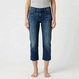 COH Citizens of Humanity DANI Cropped Straight Leg Jeans Raw Hem Dark Blue Denim
